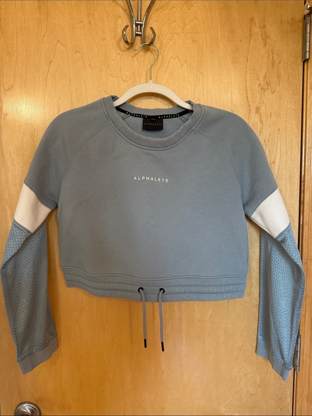 Alphalete Cropped Crewneck Sweatshirt - Dusty Blue with White Accents